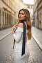 وشاح طويل أسود صغير أبيض منقّط منقوش فيسكوز - 150x6 سم - 2