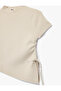 Asymmetrical Cut Short Sleeve Crew Neck Gathered Knitwear T-Shirt - 5