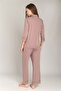 Sophia Knitted 3/4 Sleeve Shirt and Pants Set Pajama Set - Brown - 5