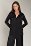 Geraldine Satin Long Sleeve Shirt Pants Set Pajama Set - Black - 3
