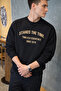 Men's Stands the Time Printed Oversize Crew Neck Black Sweatshirt - 2
