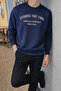 Men's Stands the Time Printed Oversize Crew Neck Navy Blue Sweatshirt - 3