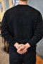 Men's Stands the Time Printed Oversize Crew Neck Black Sweatshirt - 6