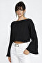 Women's Black Spanish Sleeve a Lace-Like Knit Thin Knitwear Sweater Be329