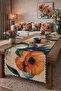 Digital Printed Decorative Runner with Modern Table Orange Flowers Pattern - 4