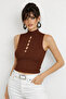 Women's Brown Drop Collar Sleeveless Knitwear Blouse Be273