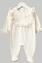 100% Cotton 3 Piece Lace Baby Girl Hospital Discharge Set – Cream with Bow - 3