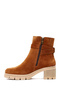 Women's Tan Thick Heeled Zippered Suede Leather Boots 25Wfd414110 - 4