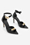 Women's Pointed Toe Ankle Lock Closure Buckle Strap Classic Heeled Sandals Sophira Black - 3