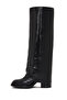 Women's Black Thick Heeled Leather Boots 25Wfd185918 - 3