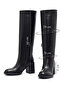 Women's Black Zippered Thick Heeled Leather Boots 25Wfd203118 - 4