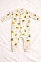 Bee Patterned Snap-On Baby Romper Without Booties - 2