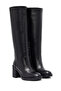 Women's Black Zippered Thick Heeled Leather Boots 25Wfd203118 - 2
