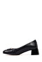 Women's Black Short Thick Heeled Leather Heeled Shoes 25Afd412518 - 2