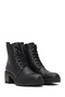 Women's Black Zippered Thick Heeled Leather Boots 25Wfd3403Ft - 5