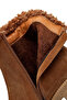 Women's Tan Zippered Thick Heeled Suede Leather Boots 25Wfd131810 - 8