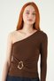 Brown Single Sleeve Buckled Blouse 8261A - 6