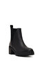Women's Black Zippered Thick Heeled Leather Boots 25Wfd340218 - 8