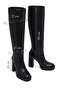 Women's Black Zippered High Heeled Leather Boots 25Wfd100418 - 4