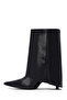 Women's Black Thin Heeled Leather Boots 25Afd160218 - 4
