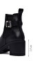 Women's Black Zippered Thick Heeled Leather Boots 25Wfd203418 - 2