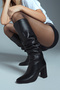 Women's Black Zippered Thick Heeled Leather Boots 25Wfd281118 - 6