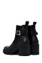 Women's Black Zippered Thick Heeled Leather Boots 25Wfd203418 - 7