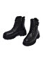 Women's Black Lace-Up Zippered Thick Soled Leather Boots 25Wfd181918 - 3