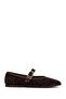 Women's Brown Leopard Patterned Buckle Suede Genuine Leather Ballerina Shoes 25Afd201510