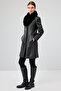 Christina Women's Black Fur Long Leather Coat 22Wge59951M - 2