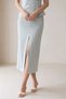 Baby blue front slit detailed full mold midi length skirt - 3
