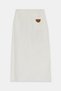 Ecru 100% Cotton Patterned Midi Length Denim Skirt with Slit Detail - 4