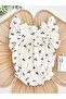 Cherry Patterned Bow Detailed 100% Cotton Muslin Baby Girl Jumpsuit -White - 2