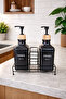 Double Glass Liquid Soap Dispenser & Detergent Dispenser Set with Stand and Bamboo Lid – 2×500 Ml, 22.5 × 8.5 × 24 cm
