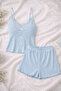 Women's Thin Strap Lace Bow Cotton Shorts Pajamas Set
