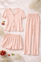 Women's Cotton 3-Piece Green Bow Camisole Pajama Set