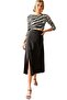 Women's Viscose Black Midi Skirt with Side Zipper and Slit Detail - 2