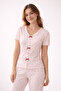 Women's Short-Sleeved Bow-Detail Corded Fabric Pajama Set - 3