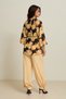 Black-Yellow Patterned Blouse with Tie Detail, Long Sleeves, Relaxed Fit - 3