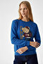 Women's Cmbn Teddy Bear Printed Blue Sweatshirt - 2
