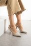 Beige Suede Women's Heeled Shoes (8cm) for Engagement, Promise, Wedding, Graduation, Requested Evening Pointed Toe Evening Dress Shoes