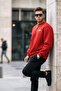 Chest Printed Cotton Men's Red Sweatshirt - 3