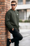 Chest Printed Cotton Men's Dark Green Sweatshirt - 4