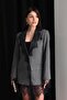 Tulle Detail Padded Shoulders Lined Design Premium Anthracite Gray Jacket