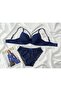 Lace Panties with Strap Support and Navy Blue Bra Set - 3