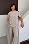 Women's Modal Fabric Short Sleeve Tracksuit Set 1098 Stone - 6