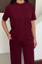 Women's Modal Fabric Short Sleeve Tracksuit Set 1098 Claret Red - 3