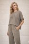 Women's Daisy and Star Patterned Mesh Detailed Short Sleeve Linen Combination (Blouse and Trousers) Surprise Bracelet Gift - 3