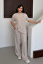 Women's Modal Fabric Short Sleeve Tracksuit Set 1098 Stone