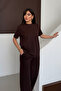 Women's Modal Fabric Short Sleeve Tracksuit Set 1098 Brown - 6